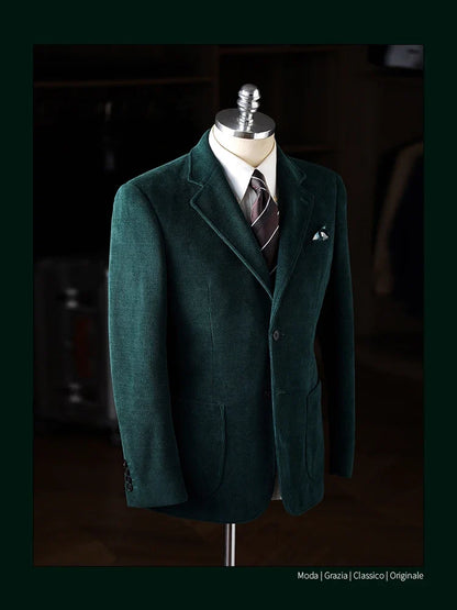 High-Quality Corduroy Men Suits 1 Pieces Classic Casual Single Breasted Groom Tuxedos Tailor Made Jackets Male Blazers Costume