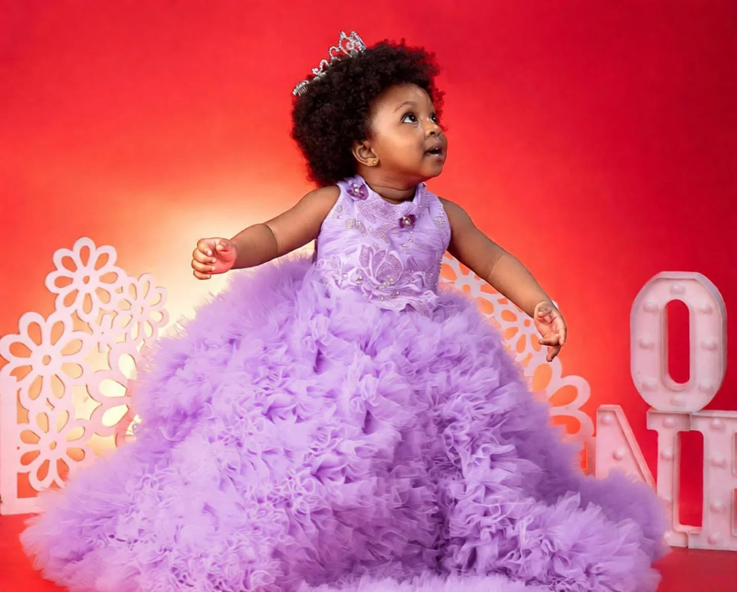 Luxury Red Ruffles Flower Girl Dresses Sequined Princess Customized Baby Girls First Birthday Party Pageant Dress For Wedding