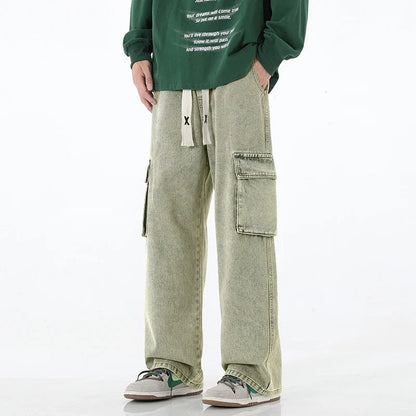 2024 New Men Baggy Cargo Jeans Fashion Streetwear Vintage Wide Leg Pants American Streetwear Y2K Big Pocket Youth Overalls
