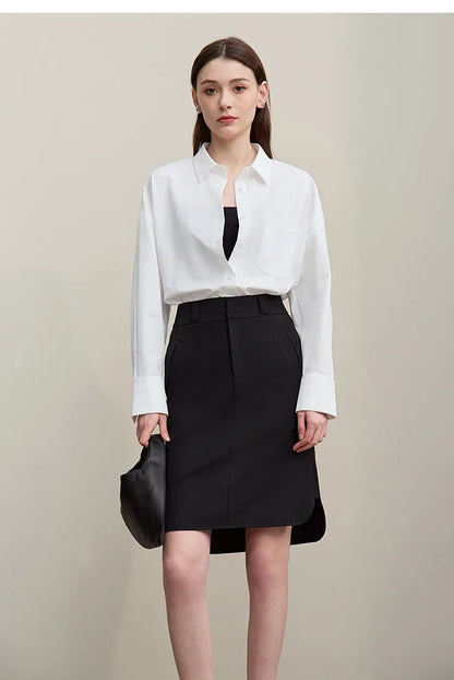 Mid Skirt 2026 Summer New Casual Workwear Style A-Line Skirt Women's solid Versatile Side Slit Women's clothing 12642098