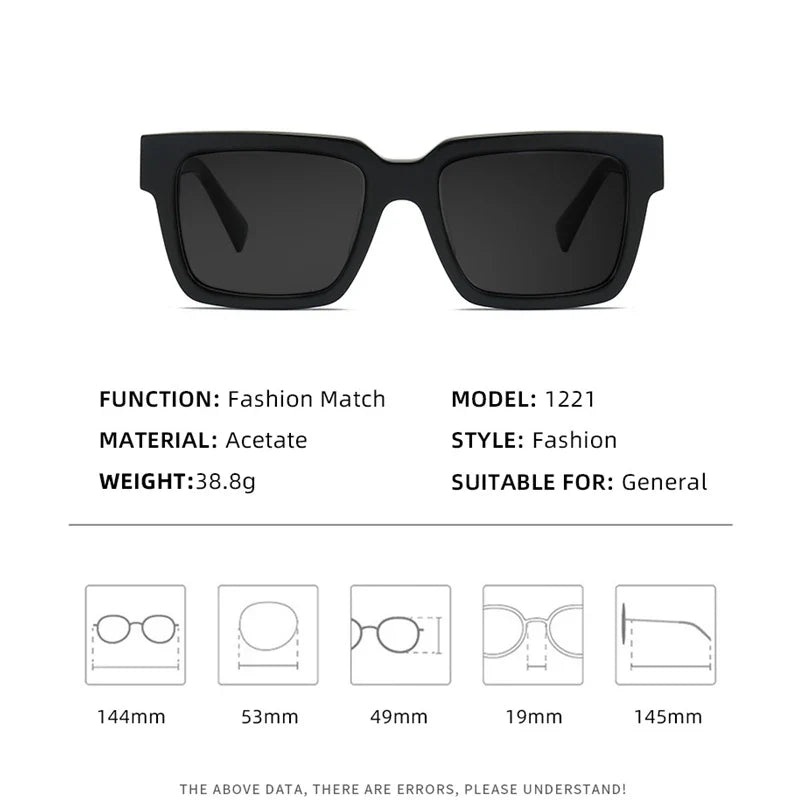 High Quality Thick Framed Acetate Fiber Myopia Sunglasses for Men and Women Luxury Square Design Driving and Fishing Sun Glasses