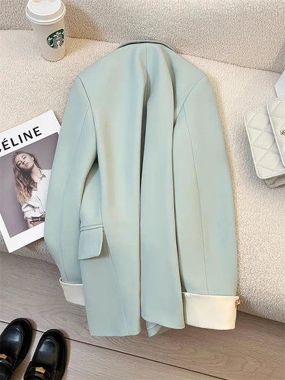 2026 New Temperament Commuting Suit Jacket Spring Autumn Women Blazers Notched Lapel Lined Design Sense Lady Suit Coats Trend