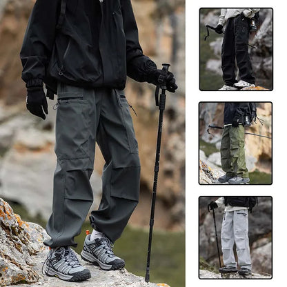 Hiking Pants Men Waterproof Windproof Breathable Elastic Waist Climbing Trekking Fishing Pants Camping Casual Overalls Trousers