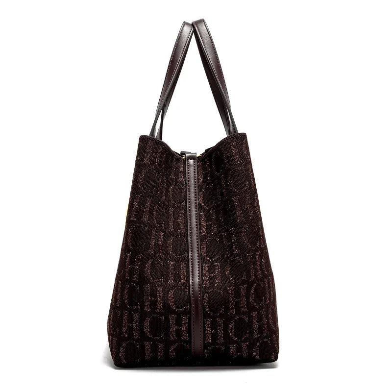 Women's Shoulder Bag Simple Solid Color Gold Letter Printed Design Women's Large Capacity Daily Commuter Bag Women's Handbag
