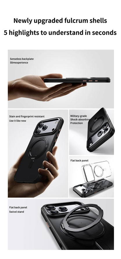 360° Rotating Stand Magnetic Case For iPhone 17 16 15 14 13 12 11 Pro Max Plus 17Air 16e Premium Metal Button Folding Bracket