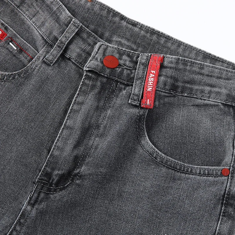 Spring Autumn Men's Stretch Slim Fit Jeans Gray Korean Fashion Skinny Small Straight Denim Pants Casual Trousers Male Clothes