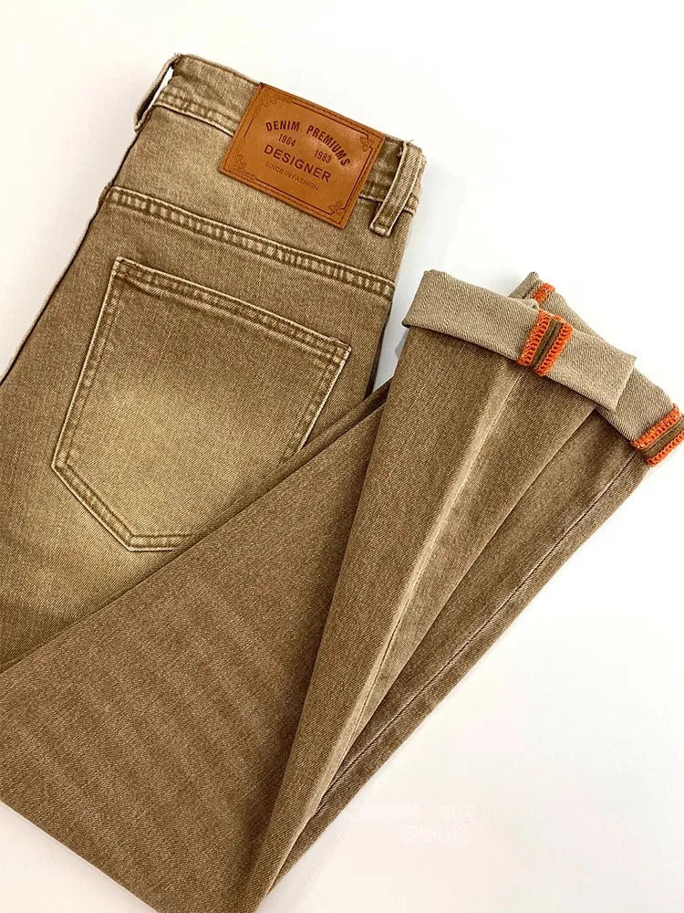 Elegant Slim Fit Men's Jeans Casual Khaki Straight Leg Elastic Fashionable City Style Summer Denim Pants Youth Wear