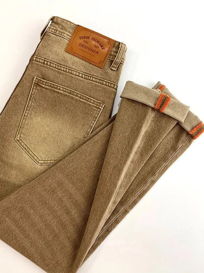 Elegant Slim Fit Men's Jeans Casual Khaki Straight Leg Elastic Fashionable City Style Summer Denim Pants Youth Wear