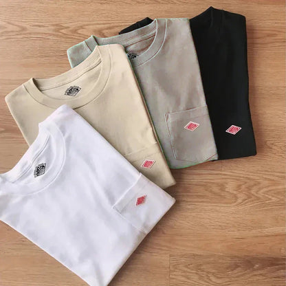 Hot sales Men Women Pure Cotton Embroidery T-Shirt Short Sleeve Tees Simple Solid Pocket Fashion Brand Exports Japan style