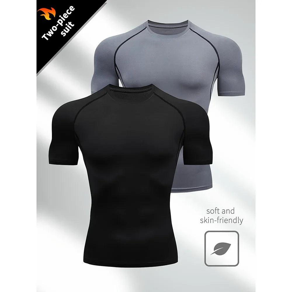 Men's Compression Running Tee, Quick-Dry Breathable Gym Shirt, Tight Athletic Soccer Jersey, Performance Workout T-Shirt for Fitness and Training
