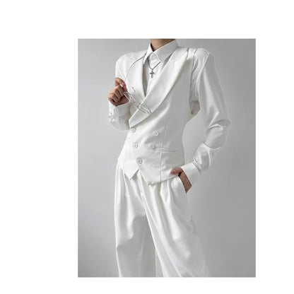 Men Vest Korean Simple Solid Turn Down Collar Sleeveless Man Waistcoat Slim Double-breasted Versatile Male Suit Vest