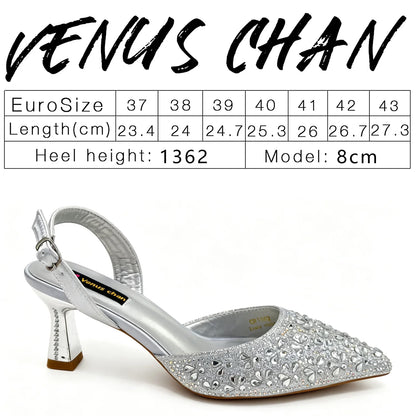 2026Italian-Inspired Silver Rhinestone Pointed Toe High Heels & Matching Handbag Set – Elegant Wedding Party Shoes for Women