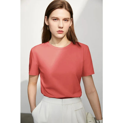 Minimalism Women T-shirts 2024 Summer New Casual Basic O-Neck Slim Short-sleeve Female Dopamine Color Solid Tees 12442327