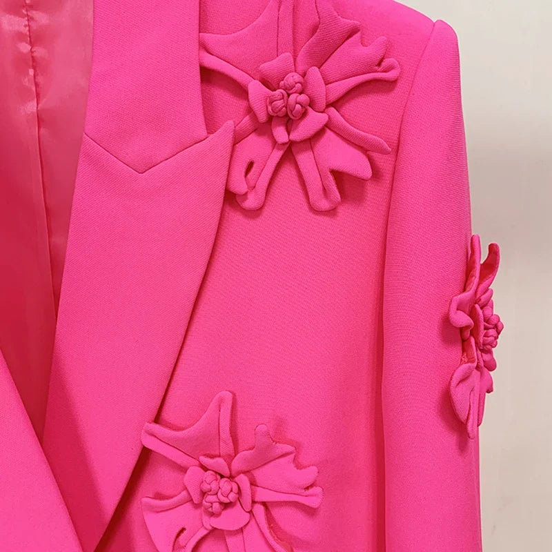 HIGH STREET Newest 2026 Fashion Designer Jacket Women's Stereoscopic Flowers Appliques Double Breasted Long Blazer