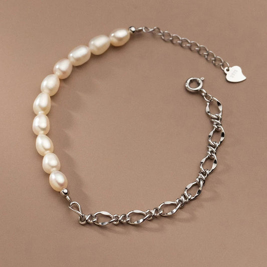 Bracelet de mode en argent sterling 925 avec perle baroque, chaîne à maillons pour femmes, design irrégulier, bijoux fins, cadeaux