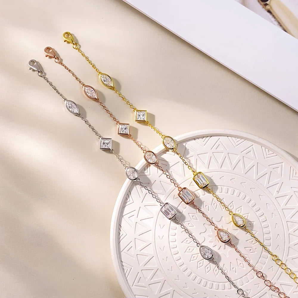 0.5CT Oval/Pear/Marquise Moissanite Bracelets S925 Silver Plated 18K Gold Wedding Wrist Chain for Women with certificate