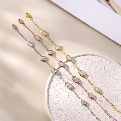0.5CT Oval/Pear/Marquise Moissanite Bracelets S925 Silver Plated 18K Gold Wedding Wrist Chain for Women with certificate