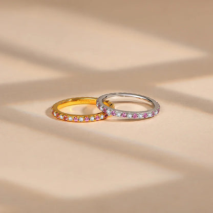 Bague Moissanite Ronde ATTAGEMS 2023 Véritable Argent S925 Bagues Empilables pour Femmes Saphir Rose et Bleu Alliance Fine
