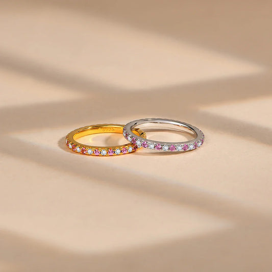 Bague Moissanite Ronde ATTAGEMS 2023 Véritable Argent S925 Bagues Empilables pour Femmes Saphir Rose et Bleu Alliance Fine