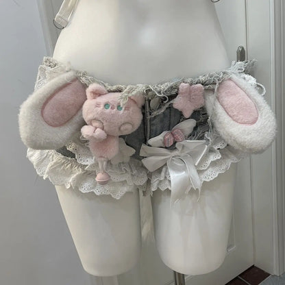 Niche Designer Handmade Cute Sexy Lace Hot Girl Sling Stitching Low Waist Super Short Shorts