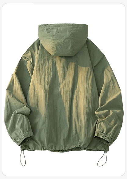 UPF50+ Men's Hooded Sunscreen Jacket Summer Ultra Thin Zipper Pocket Windbreaker Elastic Cuffs Outdoor Hiking Fishing Skin Coats