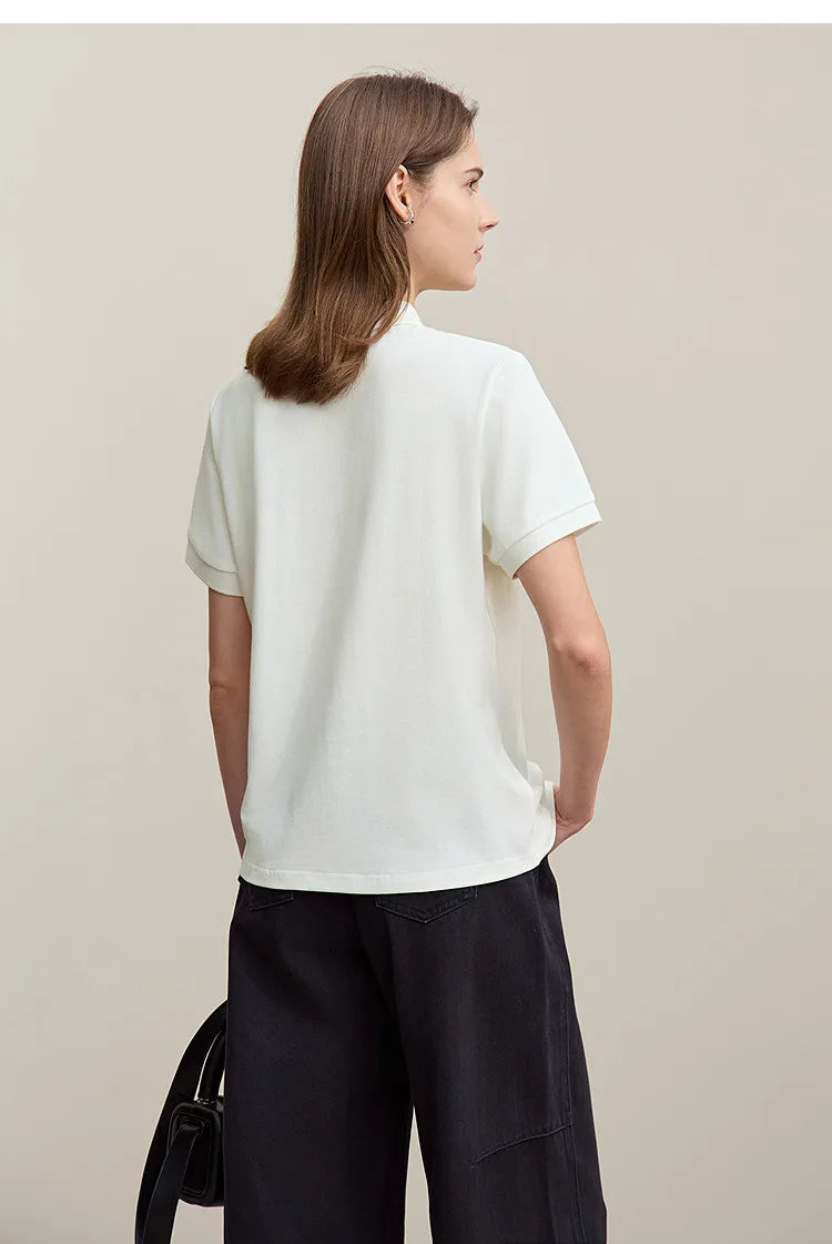Women's Polo Shirt 2026 Summer Asymmetric Placket Short Sleeve Tee Lapel Collar Casual Layering T-Shirt For Women 12622015