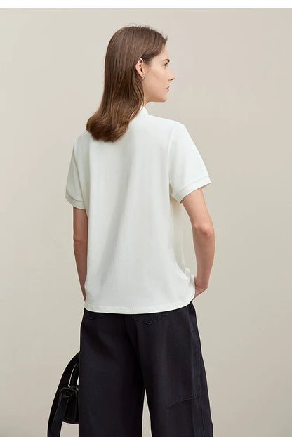 Women's Polo Shirt 2026 Summer Asymmetric Placket Short Sleeve Tee Lapel Collar Casual Layering T-Shirt For Women 12622015