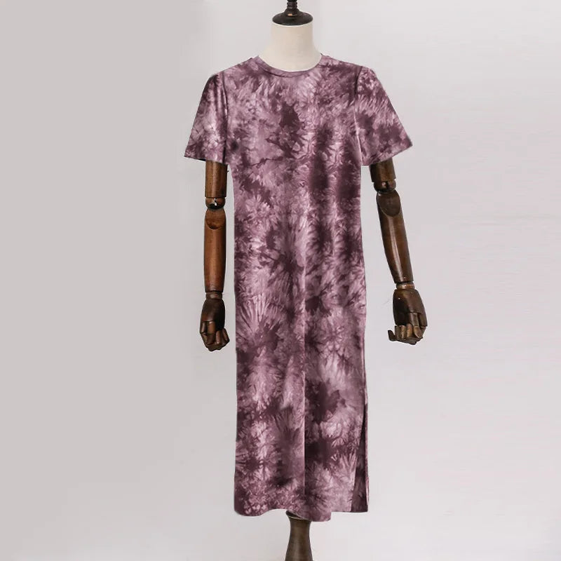 Original Casual 94% Cotton Summer Women's Dresses Solid Short Sleeve Spilt Long Midi Dress Fashion Sundress Female Clothing