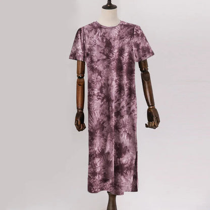 Original Casual 94% Cotton Summer Women's Dresses Solid Short Sleeve Spilt Long Midi Dress Fashion Sundress Female Clothing