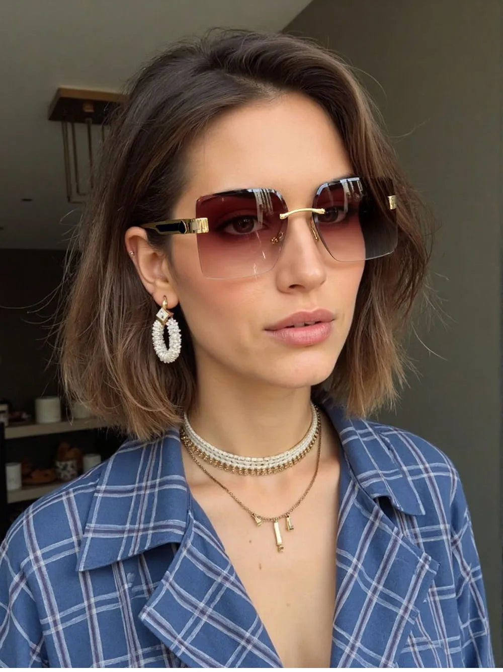 2025 Rimless Sunglasses Women Trendy Vintage Square Fashion Glasses Sunscreen Lentes De Sol Mujer Lunette Soleil Femme Zonnebril
