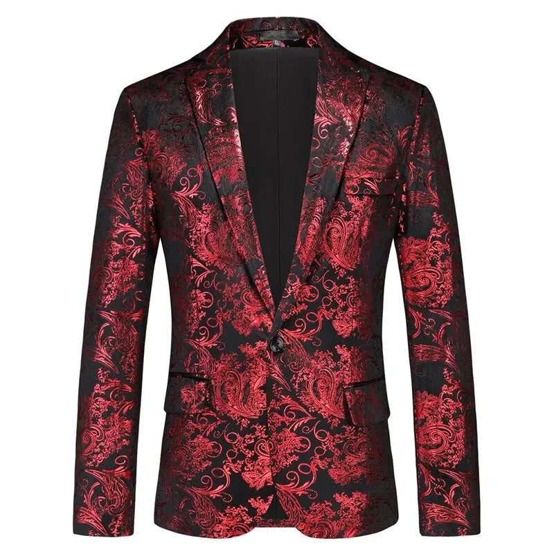 New Men Luxury Velvet Suit Foil Stamped Printed Jacket , Fashion Male Business Social Wedding Prom Party Dress Slim Fit Blazers