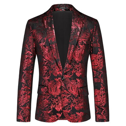 New Men Luxury Velvet Suit Foil Stamped Printed Jacket , Fashion Male Business Social Wedding Prom Party Dress Slim Fit Blazers