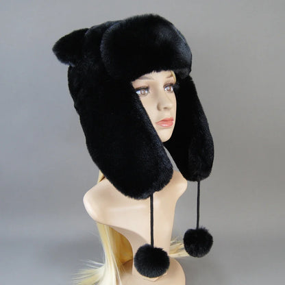 Hot Sale New Women False Rex  Rabbit False Fur Hat Winter Warm Fur Hat Black and White Panda Cute Color Artificial Hat