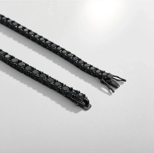 TY Bracelet de tennis 3mm 4mm Moissanite noire Entièrement serti de diamants Argent sterling 925 Plaqué or 18 carats Bracelets hip-hop pour femmes et hommes