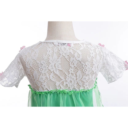 Elsa Green Dress for Kids Girl Princess  Costume Dresses  Children Long Cloak Floral Lace Ball Gown Summer