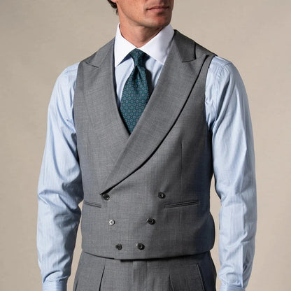 Men Vest Gray Double Breasted With Lapel Solid Waistcoat For Wedding Banquet Business Work Office Casual Daily Men Suit Vest