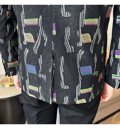 2025 New Luxury Denim Jacquard Suit Coats Men Fashion Slim Fit Suit Casual Business Party Coat Uniform Wedding Social Tailcoat