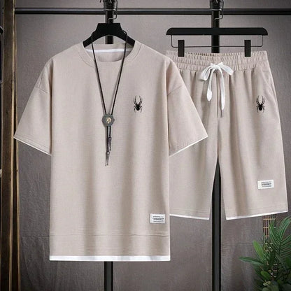 Men's short sleeved T-shirt and sports shorts set casual sportswear Korean fashion summer