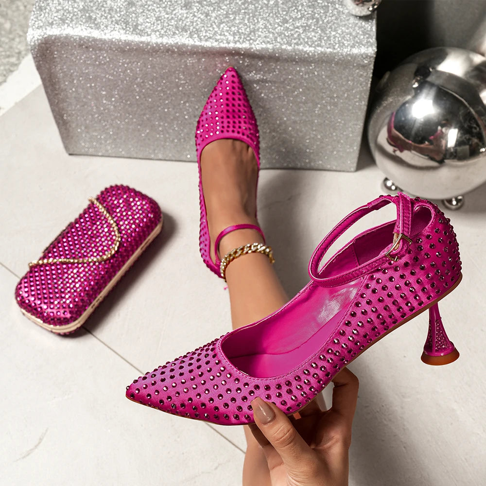 Elegant Italian Design Green Heels and Rhinestone Handbag Set for Nigerian Women - Perfect for Weddings and Parties