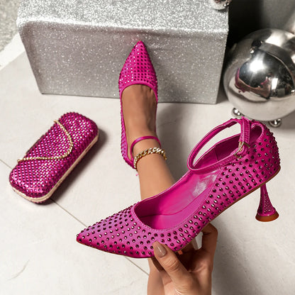 Elegant Italian Design Green Heels and Rhinestone Handbag Set for Nigerian Women - Perfect for Weddings and Parties