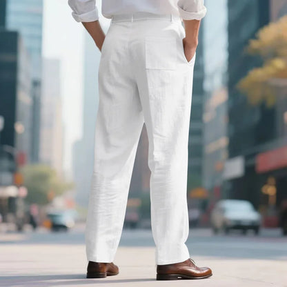 Amazon European and American Men's Linen Solid Color Casual Suit Pants New Fashion Beach Wide-Leg Trousers