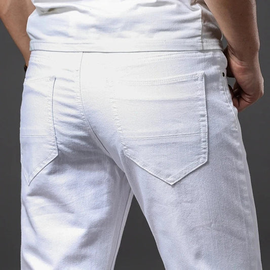 Men Slim White Jeans New Elasticity Fashion Casual Classic Soft Business Brand Trousers Male Clothing Stretch Pants Men's Jeans