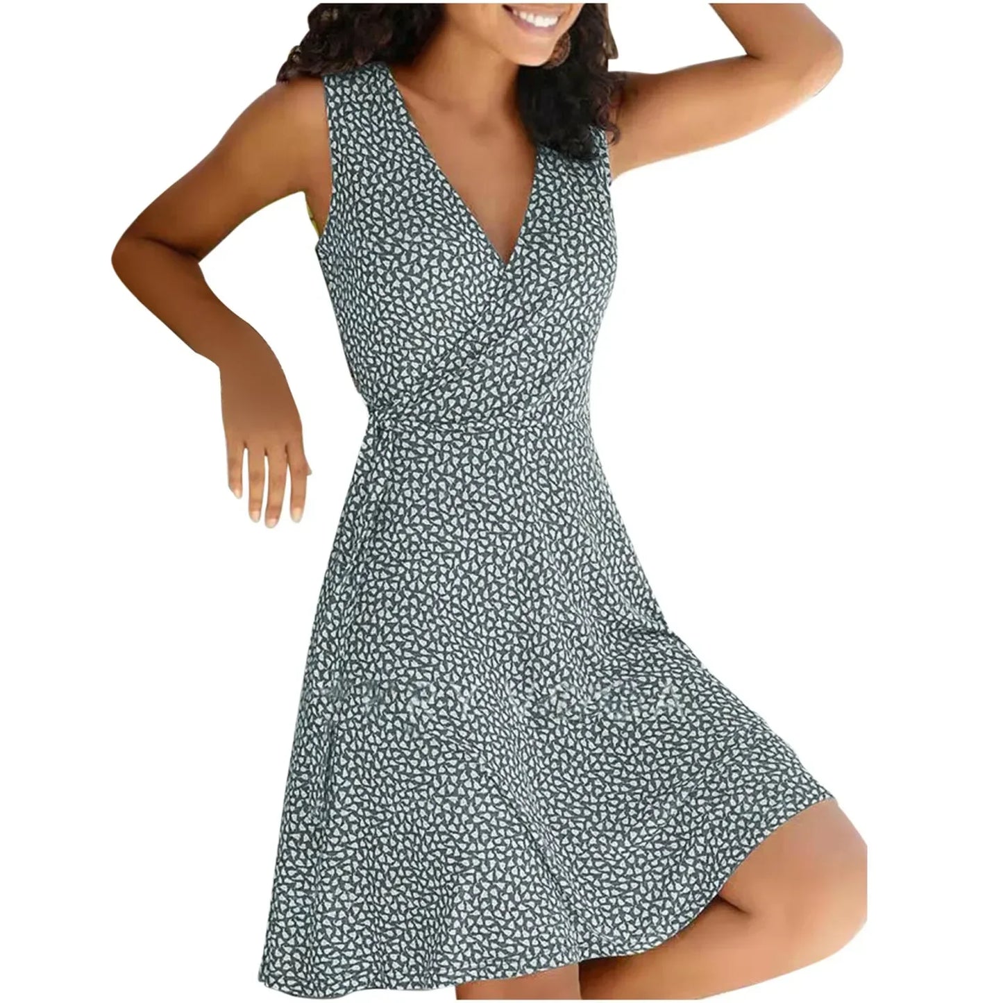 Dresses for Women 2025 Casual Plus Size Women's Floral Wrap V Neck Midi Dress A Line Swing Cap Sleeve Midi Vestidos De Fiesta