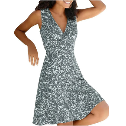 Dresses for Women 2025 Casual Plus Size Women's Floral Wrap V Neck Midi Dress A Line Swing Cap Sleeve Midi Vestidos De Fiesta
