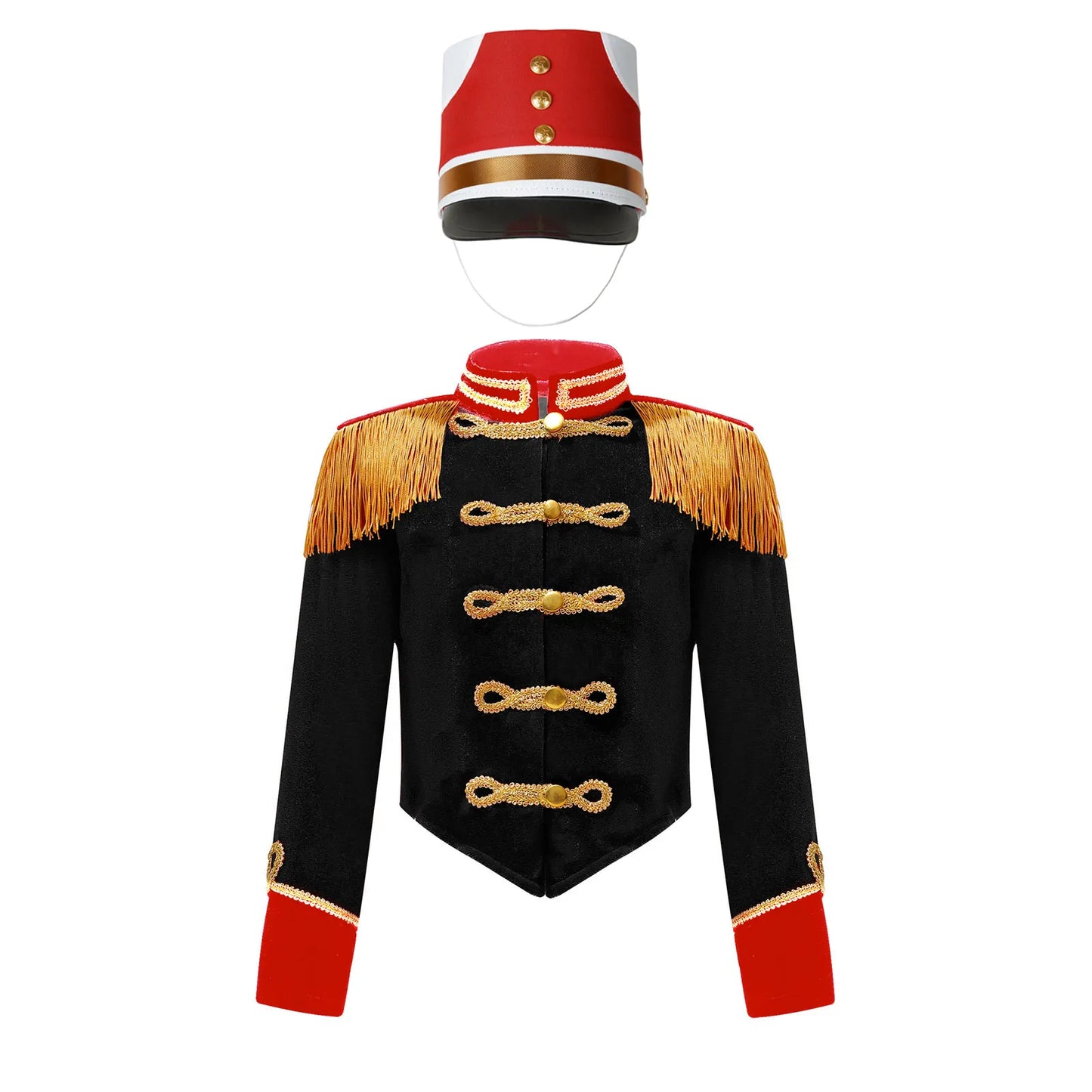 Boys Girls Drum Major Team Uniform Nutcrackers Costume Set Marching Band Tassel Jacket Coat Hat Outfits for Drummer Performance