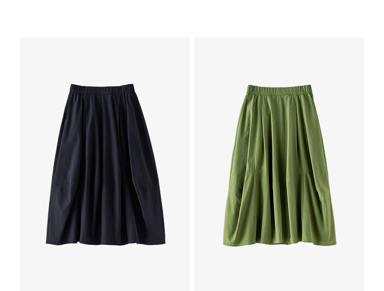 Women's A-Line Bud Skirt 2026 Summer New Split Detail Retro Puff Midi Skirt, Lightweight Outdoor Wear