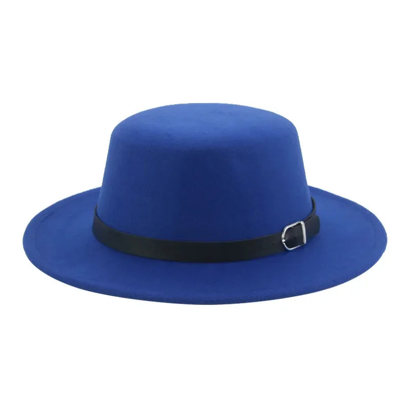 Felted Men Hats Solid Flat Top Belt Band Classic Simple Fedora Hats Khaki Camel Black White Red Casual Formal Dress Winter Hats