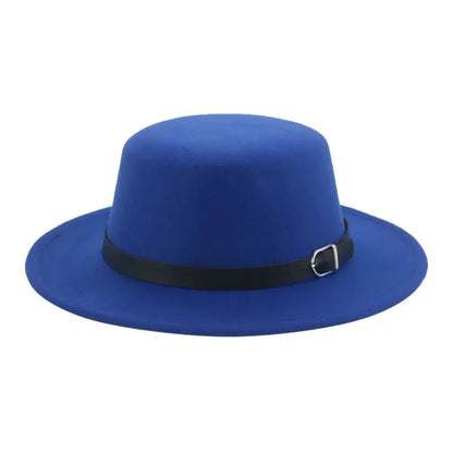 Felted Men Hats Solid Flat Top Belt Band Classic Simple Fedora Hats Khaki Camel Black White Red Casual Formal Dress Winter Hats