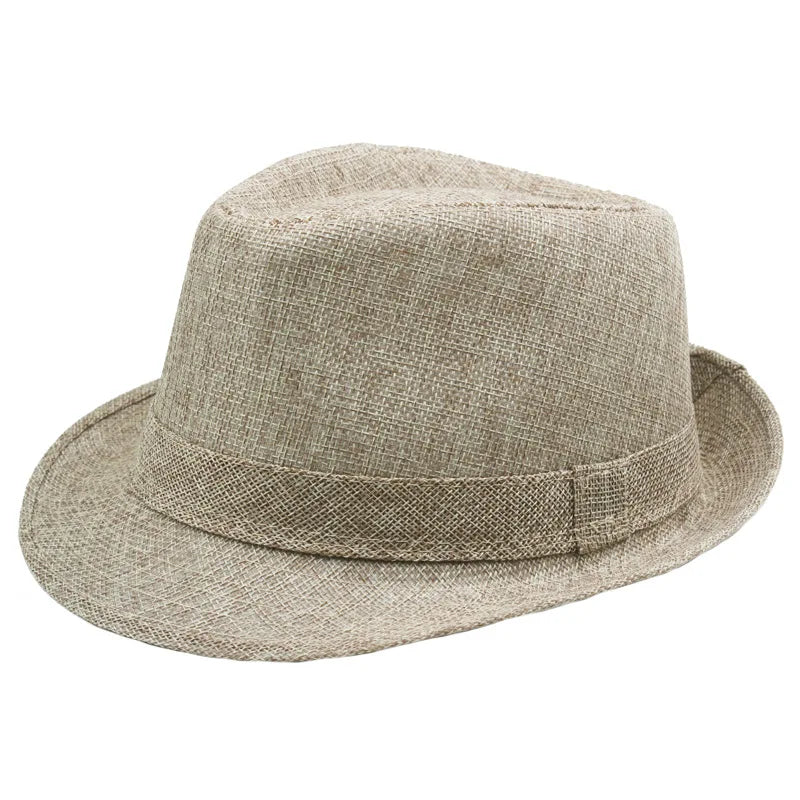 Middle Aged Linen Curled Jazz Hat Summer British Retro Top Hat Outdoor Plain Solid Linen Sun Visor Hat Party Fedoras Cap