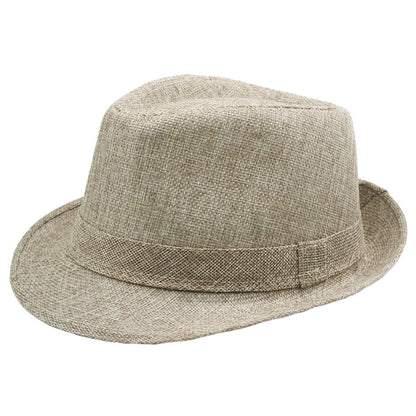 Middle Aged Linen Curled Jazz Hat Summer British Retro Top Hat Outdoor Plain Solid Linen Sun Visor Hat Party Fedoras Cap